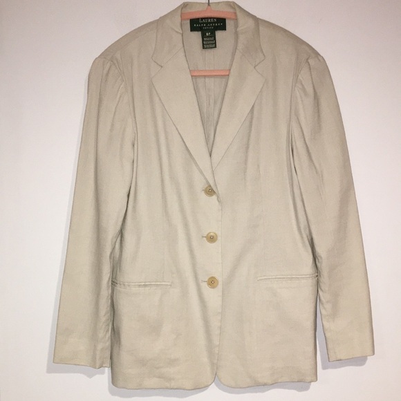 Lauren Ralph Lauren Petites natural linen blazer size 8P - Picture 1 of 7